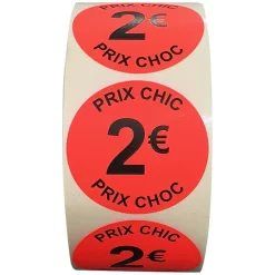Panier Express Stickers promotionnel adhésif | 2€ | Autocollant soldes | Rouleau de 1000 étiquettes Sale